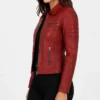 Red Biker Style Real Leather Jacket Womens
