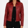 Womens Red Biker Style Real Leather Jacket