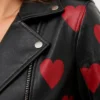 Red Hearts Motorcycle Leather Jacket For Women