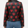 Womens Red Hearts Motorcycle Leather Jacket
