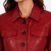 Red Wax Cropped Harrington Leather Jacket Women