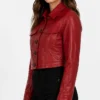Red Wax Cropped Harrington Leather Jacket Womens