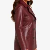Regular Fit Maroon Double Breasted Leather Peacoat For Womens