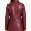 Womens Regular Fit Maroon Double Breasted Leather Peacoat