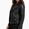 Rita Asymmetrical Black Leather Biker Style Jacket For Womens