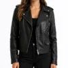 Rita Womens Asymmetrical Black Biker Style Leather Jacket
