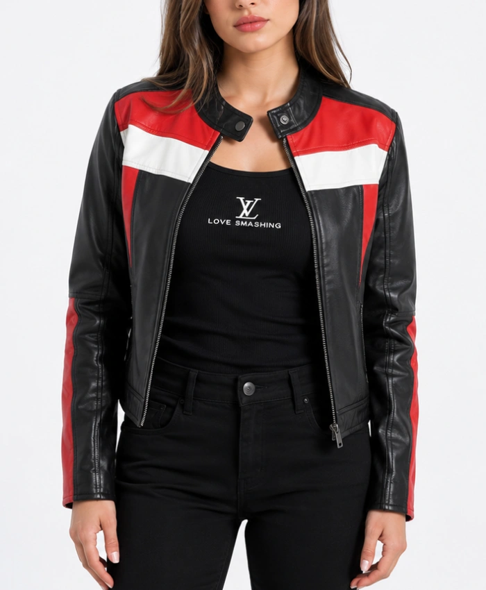 Womens Scarlet Cafe Racer Color Block Jacket