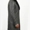 Mens Shearling Collar Long Leather Trench Coat for sale