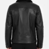 Mens Cognac Black Real Leather Trucker Jacket with Sherpa Lined