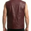Mens Maroon Genuine Leather Biker Vest