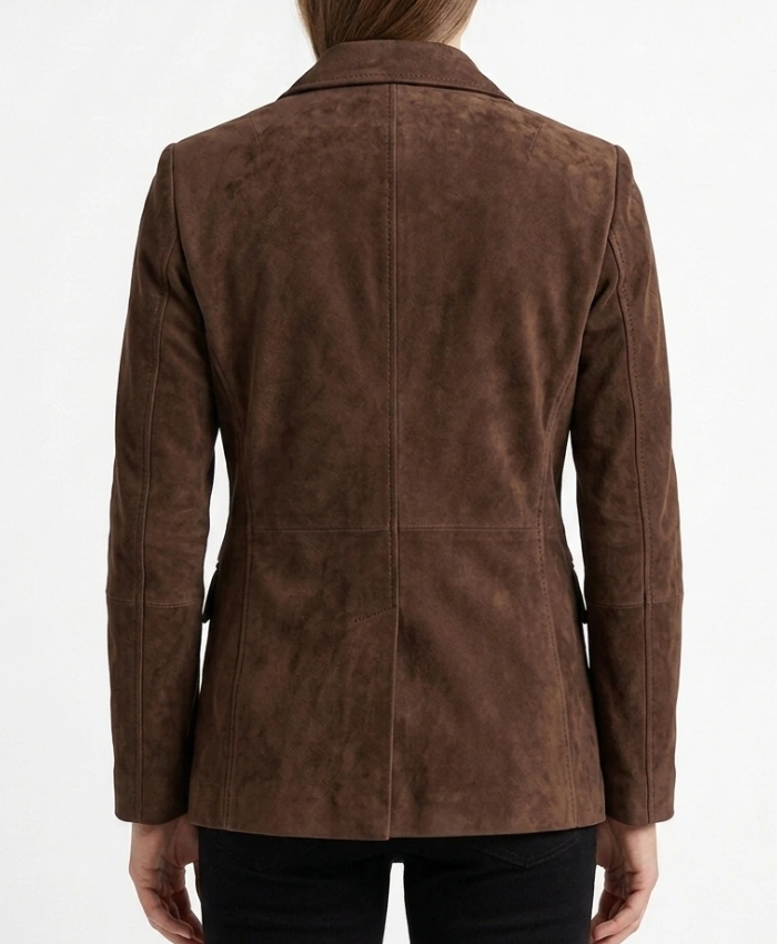 Brown Suede Leather Blazer for Womens