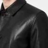 Single Breasted Black Leather Trench Belted Coat For Men