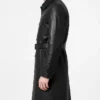 Single Breasted Black Leather Trench Belted Coat For Mens