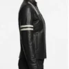 Striped Black Biker Leather Jacket For Women