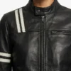 Striped Black Biker Leather Jacket For Womens