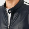 Striped Sleeves Navy Leather Jacket For Men