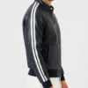 Striped Sleeves Navy Leather Jacket For Mens