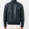 Mens Striped Sleeves Navy Leather Jacket
