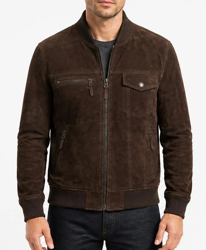 Sven Mocha Suede Bomber Jacket For Mens