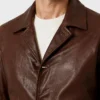 Tan Distressed Leather Car Coat 3-4 Length For Men