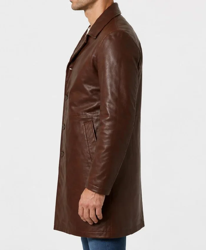 Tan Distressed Leather Car Coat 3-4 Length For Mens