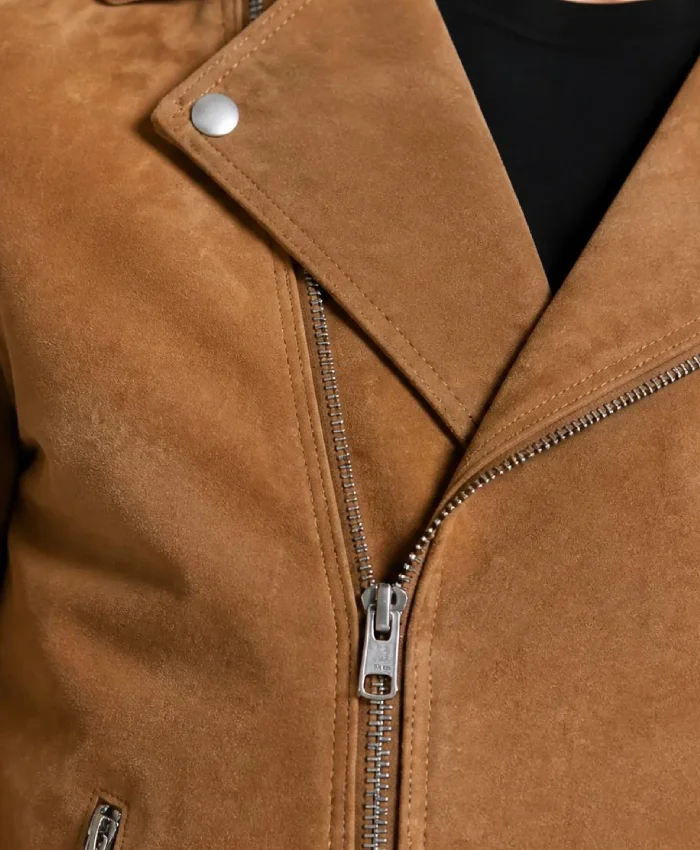 Tan Suede Biker Style Jacket For Men