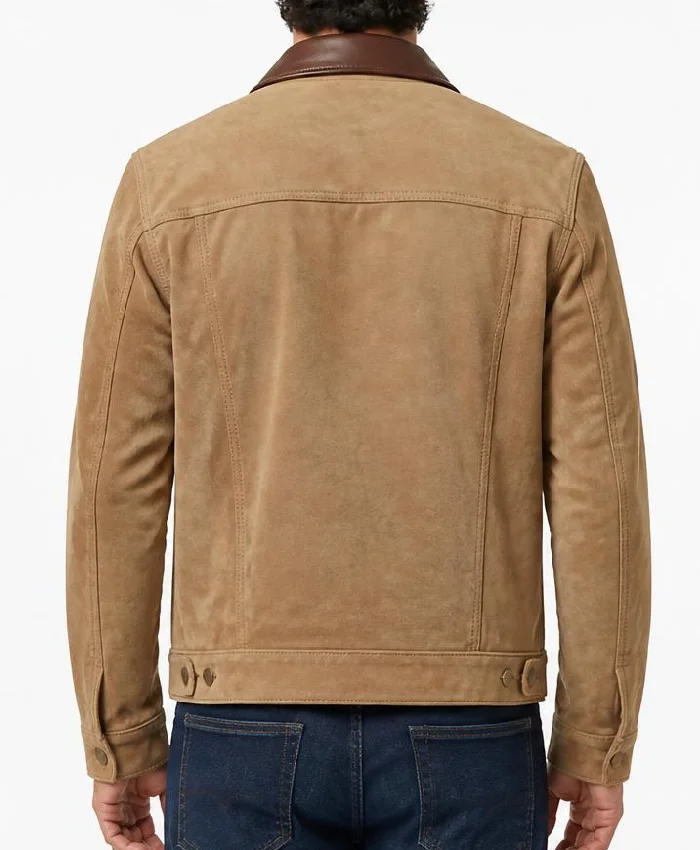 Tan Suede Jacket with Leather Detail Men