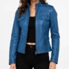 Tavares Womens Vivid Blue Biker Leather Style Jacket