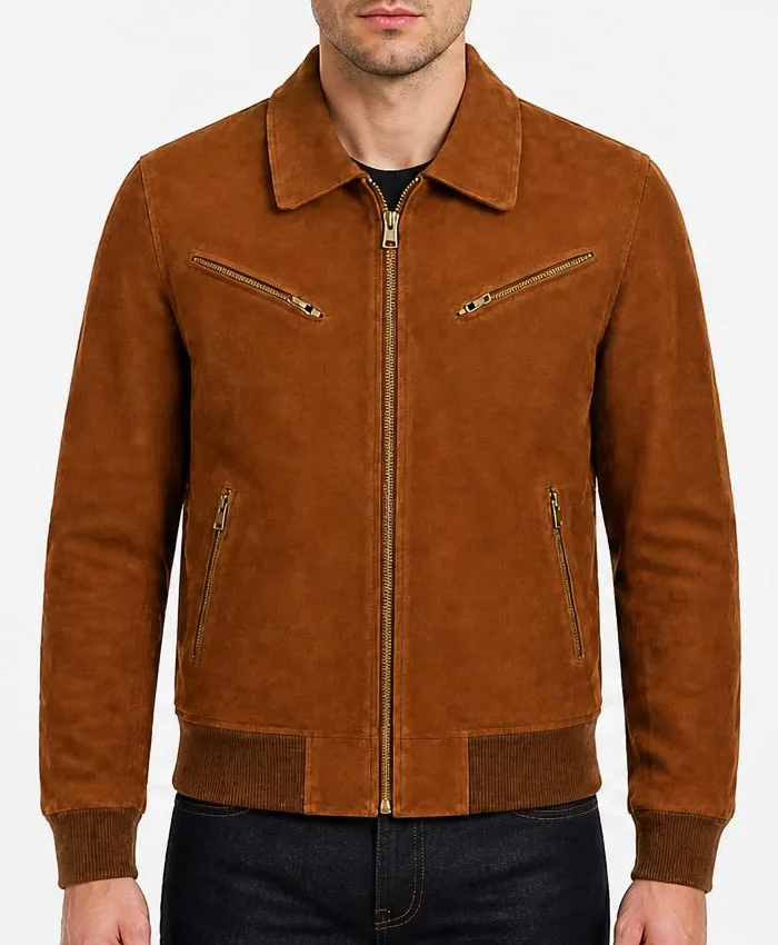 Tomchi Tan Suede Leather Jacket For Mens