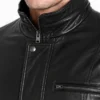 Triple Pocket Leather Bomber Jacket For Mens