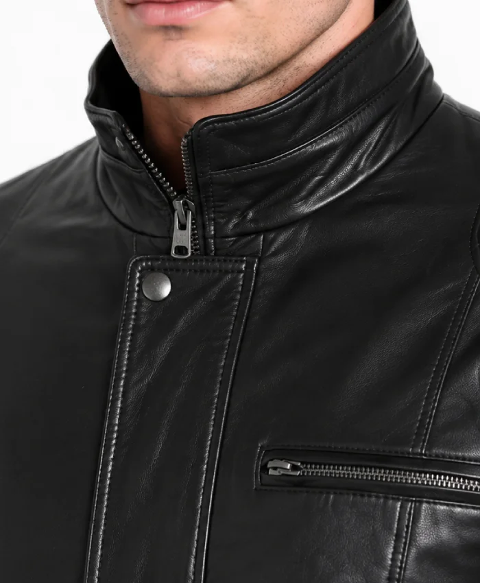 Triple Pocket Leather Bomber Jacket For Mens