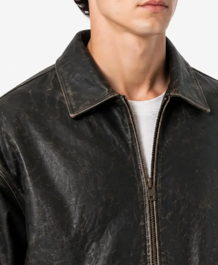 Vintage Distressed Oversized Leather Jacket For Men