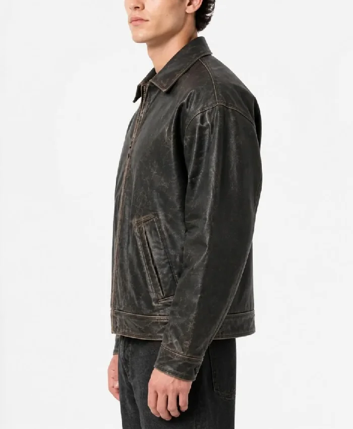 Vintage Distressed Oversized Leather Jacket For Mens