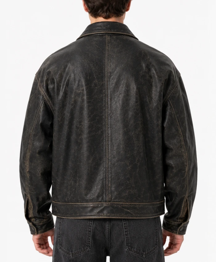 Mens Vintage Distressed Oversized Leather Jacket