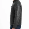 Washed Black Cafe Racer Distressed Jacket For Men