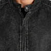 Washed Black Distressed Cafe Racer Leather Jacket For Mens