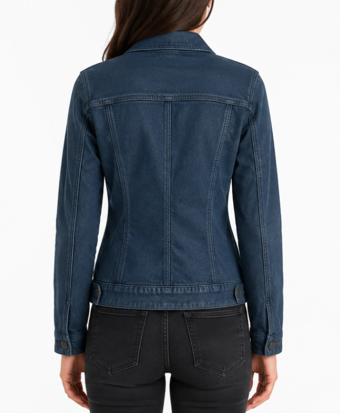 Blue Washed Harrington Leather Jacket for Women