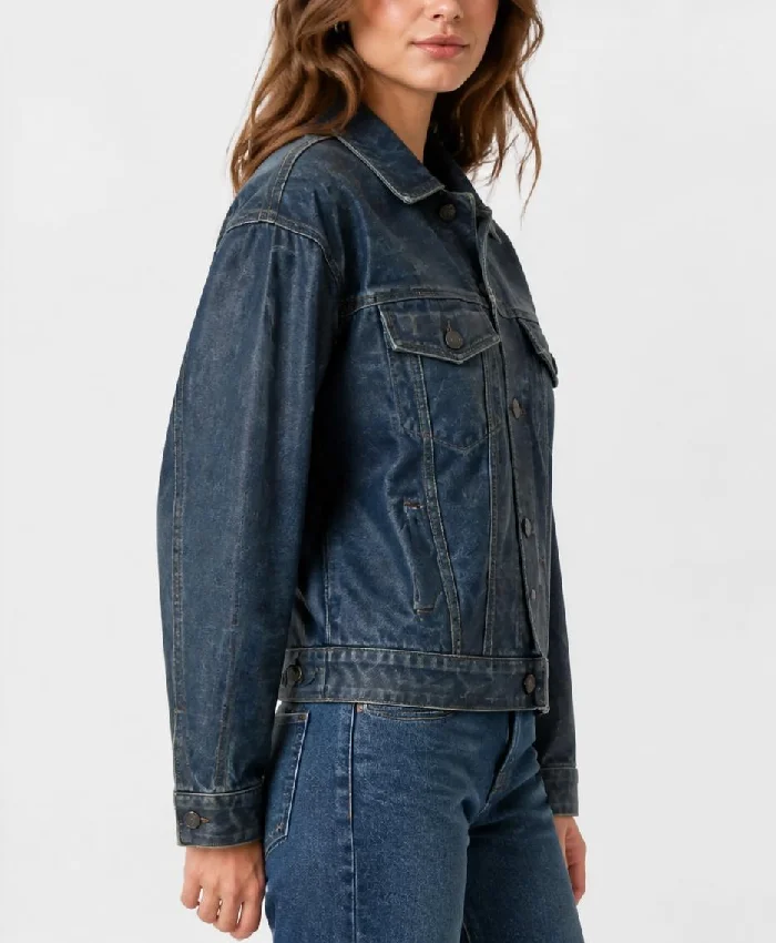 Washed Oversized Leather Jacket For Womens