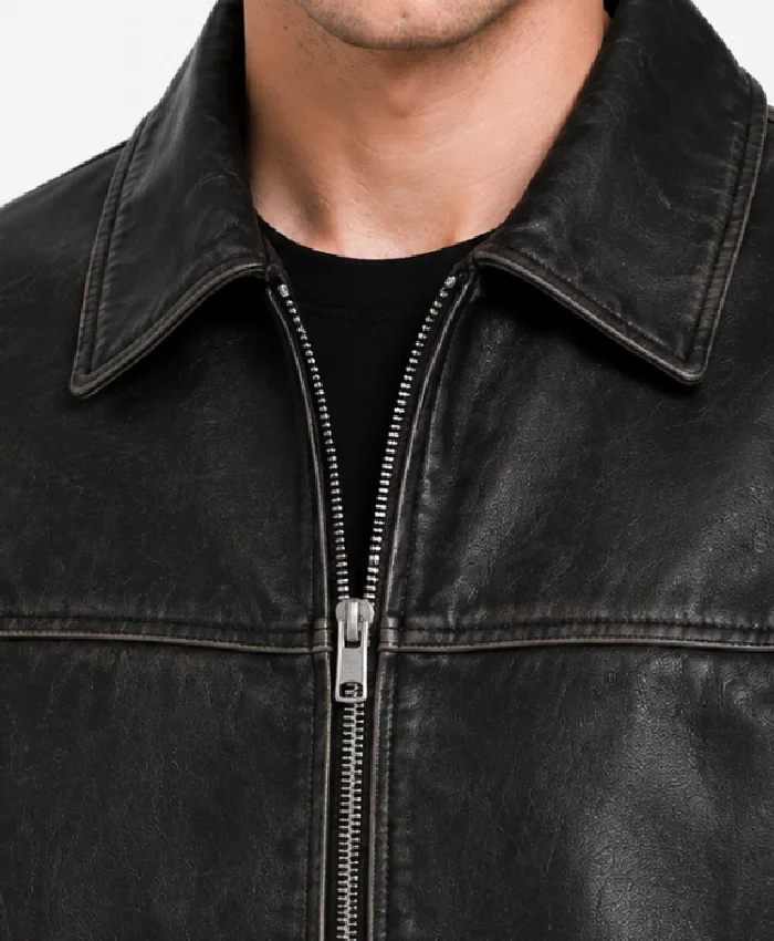Waxed Leather Oversized Black Bomber Drop Shoulder Jacket Mens