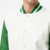 White and Green Leather Varsity Jacket Men