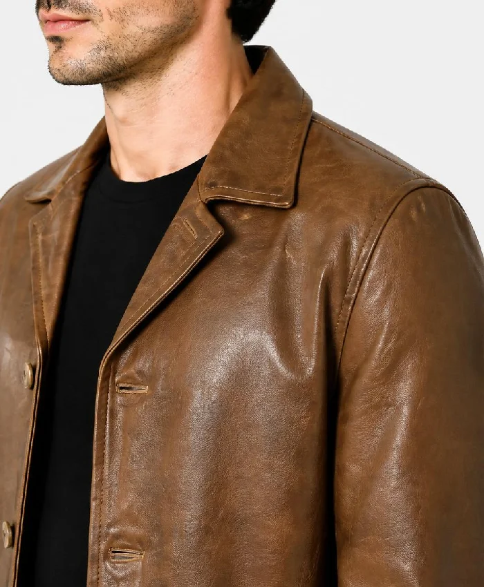 Winchester Camel Brown 3_4 Length Leather Car Coat Men