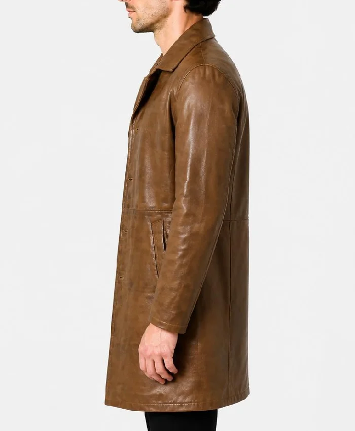 Winchester Camel Brown 3_4 Length Leather Car Coat Mens
