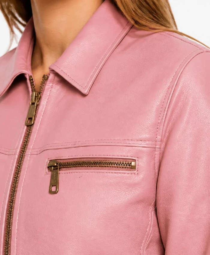 Women Austin Pink Cafe Racer Leather Jacket