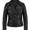 Black Biker Asymmetrical Zipper Quilted Shoulder Leather Jacket