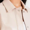 Women Crimson Beige Leather Jacket