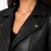 Women Cropped Biker Leather Jacket Black