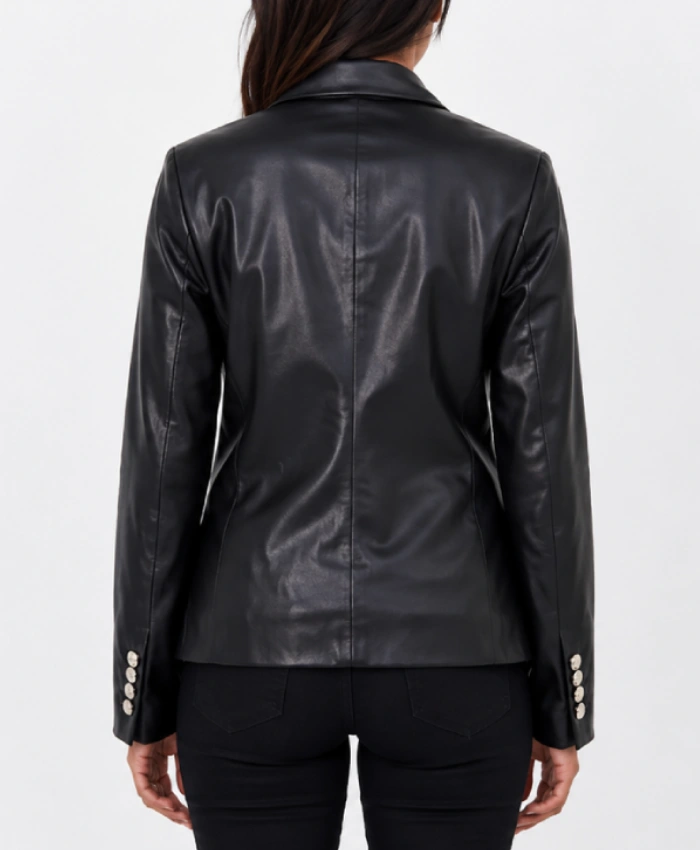Double Breasted Black Leather Blazer for women