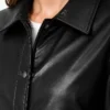 Women Jose Black Shirt Collar Harrington Leather Jacket