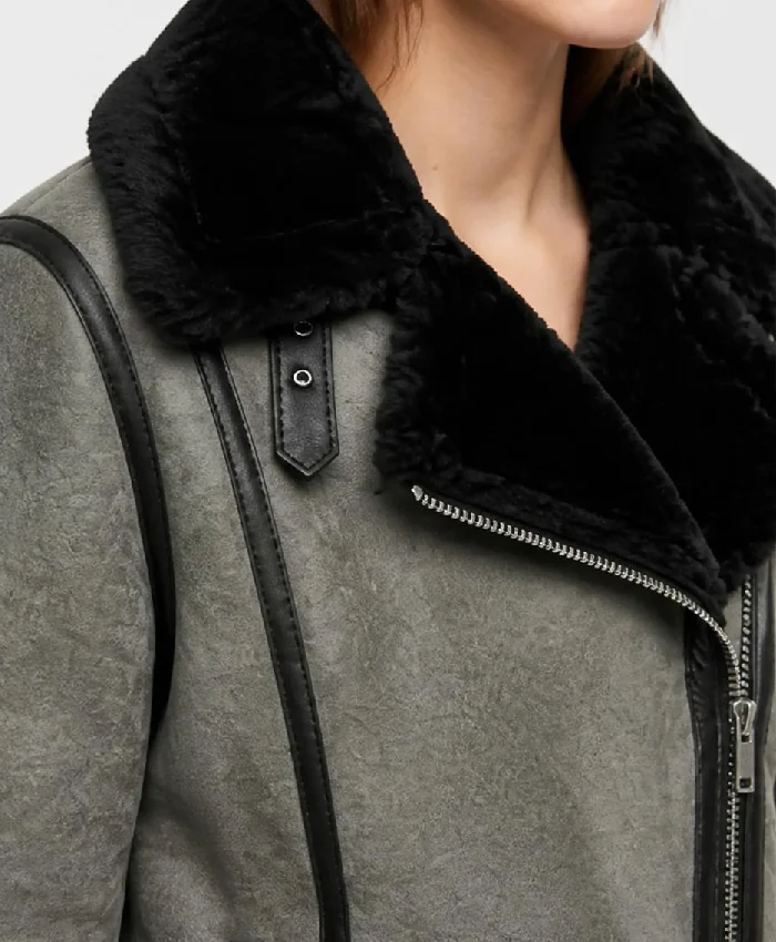 Women Paracosm Grey Suede Shearling Jacket