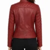 Women Red Quilted Leather Cafe Racer Jacket